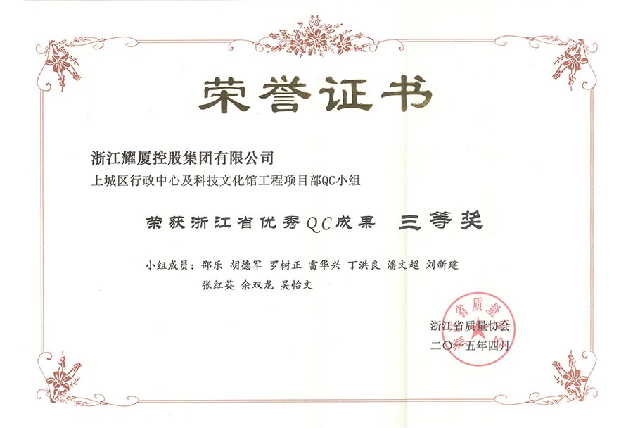 浙江省“質(zhì)協(xié)杯”優(yōu)秀QC成果三等獎